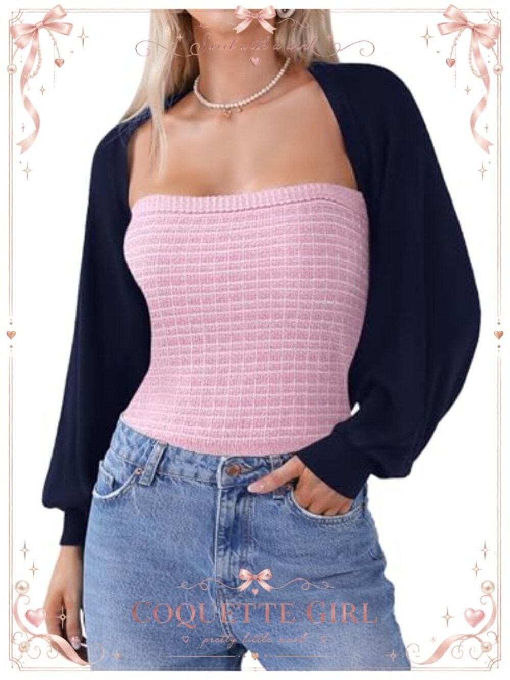 Y2K Bolero Shrug Long Batwing Sleeve Knit Cropped Cardigan Drop Shoulder Back
